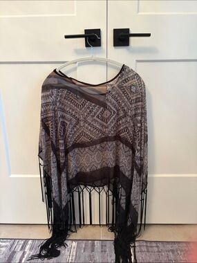 Steve Madden Brown Black Patterned Fringe Wrap